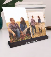 Kişiye Özel 2 Fotoğraflı Ahşap Stand