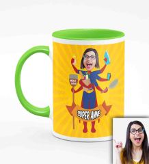 Kişiye Özel Anneler Günü Temalı Karikatürlü Yeşil Kupa Bardak Y2
