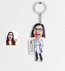 Kişiye Özel Bayan Göz Doktoru Karikatür Anahtarlık - 1