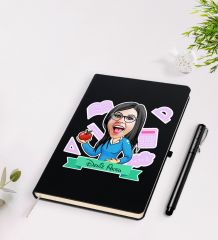 BK Gift Kişiye Özel Öğretmen Karikatürlü Siyah Defter Kalem Seti - 5