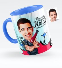 Kişiye Özel Bay Kuaför Karikatürlü Mavi Kupa Bardak - 1