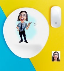 Kişiye Özel Bayan Polis Karikatürlü Bilek Destekli Mouse Pad-1