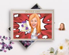 Kişiye Özel Kadın Chef Karikatürlü 1000 Parça Profesyonel Puzzle-2
