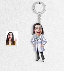 Kişiye Özel Bayan Doktor Karikatür Anahtarlık - 1