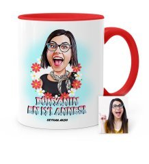 Kişiye Özel Dünyanın En İyi Annesi Karikatür Kırmızı Kupa Bardak
