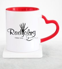 Kişiye Özel Mesleki Radyolog Kırmızı Kalpli Kupa Bardak
