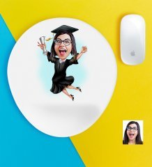 Kişiye Özel Bayan Mezun Karikatürlü Bilek Destekli Mouse Pad