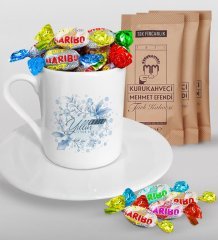 Kişiye Özel Yılbaşı Mutlu Yıllar Türk Kahvesi Fincanı Mehmet Efendi Kahve ve Haribo Şeker Hediye Seti-12