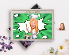 Kişiye Özel Kadın Chef Karikatürlü 1000 Parça Profesyonel Puzzle-1