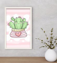 BK Gift Kaktüs Tasarımlı Dekoratif Ahşap Beyaz Çerçeveli Tablo-2