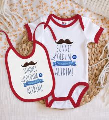 BK Kids Sünnet Tasarımlı Kırmızı Bebek Body Zıbın ve Mama Önlüğü Hediye Seti-6