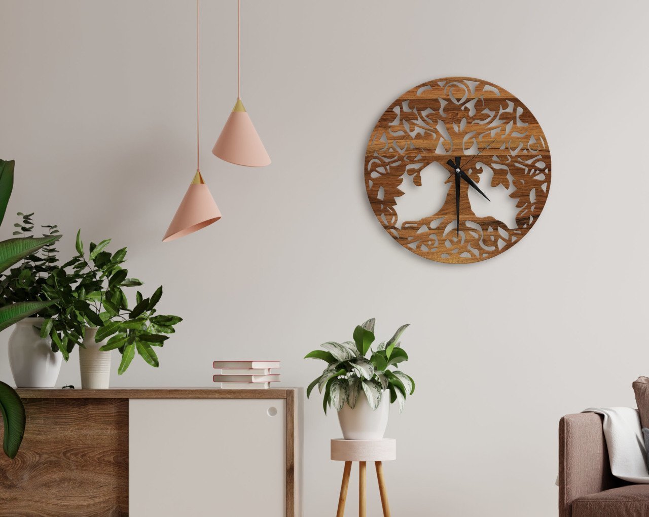 BK Home Dekoratif 45cm Ahşap Duvar Saati-52