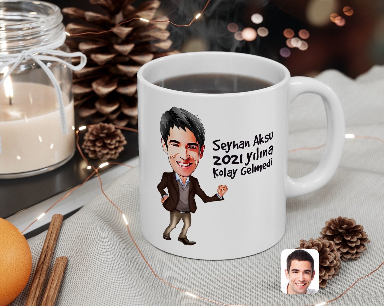 BK Gift Kişiye Özel Erkek İsimli 2023 Yılına Kolay Gelmedi Karikatürlü Beyaz Kupa Bardak-2