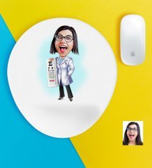 Kişiye Özel Bayan Göz Doktoru Karikatürlü Bilek Destekli Mouse Pad