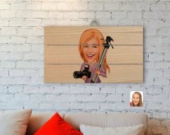 Kişiye Özel Kadın Profesyonel Fotoğrafçı Karikatürlü Otantik Ahşap Palet Tablo-1