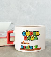 BK Gift Kişiye Özel Babalar Günü Tasarımlı Kırmızı Kulplu Çay & Kahve Fincanı-15, Babaya Hediye, Babalar Günü Hediyesi