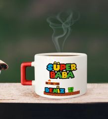BK Gift Kişiye Özel Babalar Günü Tasarımlı Kırmızı Kulplu Çay & Kahve Fincanı-15, Babaya Hediye, Babalar Günü Hediyesi