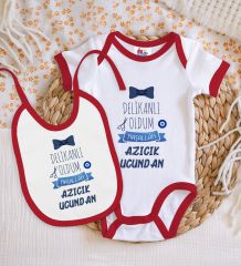 BK Kids Sünnet Tasarımlı Kırmızı Bebek Body Zıbın ve Mama Önlüğü Hediye Seti-5