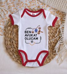 BK Kids Avukat Olucam Tasarımlı Kırmızı Bebek Body Zıbın-1