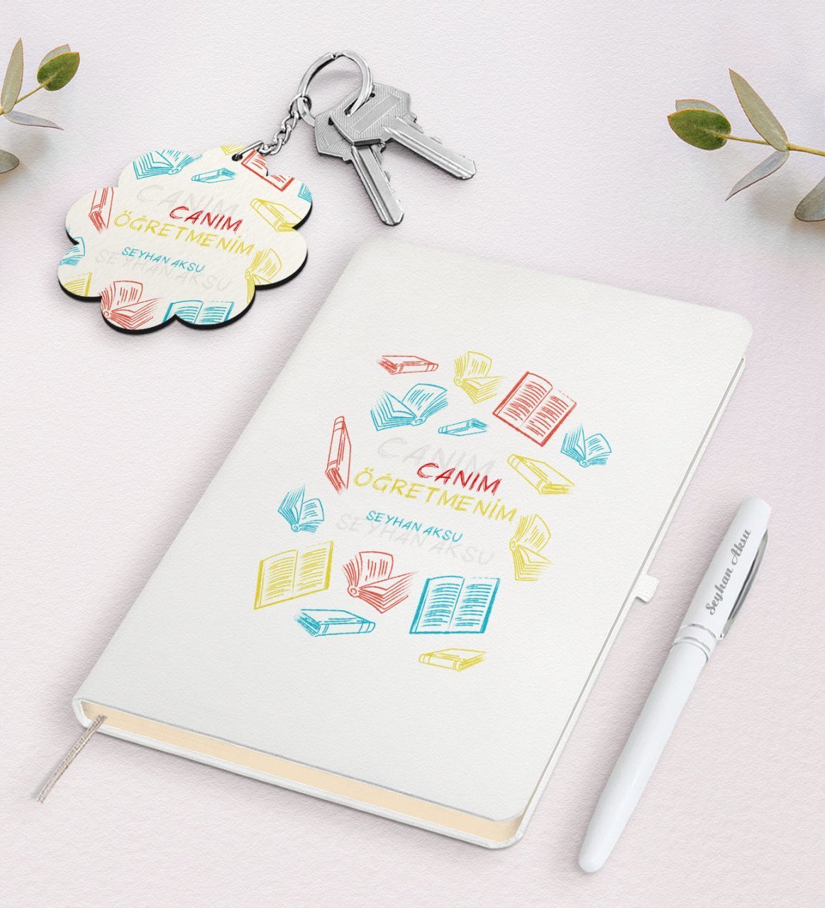 Kişiye Özel Canım Öğretmenim Beyaz Defter Kalem Ve Anahtarlık Hediye Seti-3