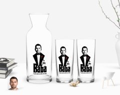 Kişiye Özel Renkli Baskılı Godfather Baba Tasarımlı İkili Rakı Bardağı ve Karaf Hediye Seti-3