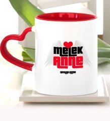Kişiye Özel Melek Anne Kırmızı Kalpli Kupa Bardak - 1