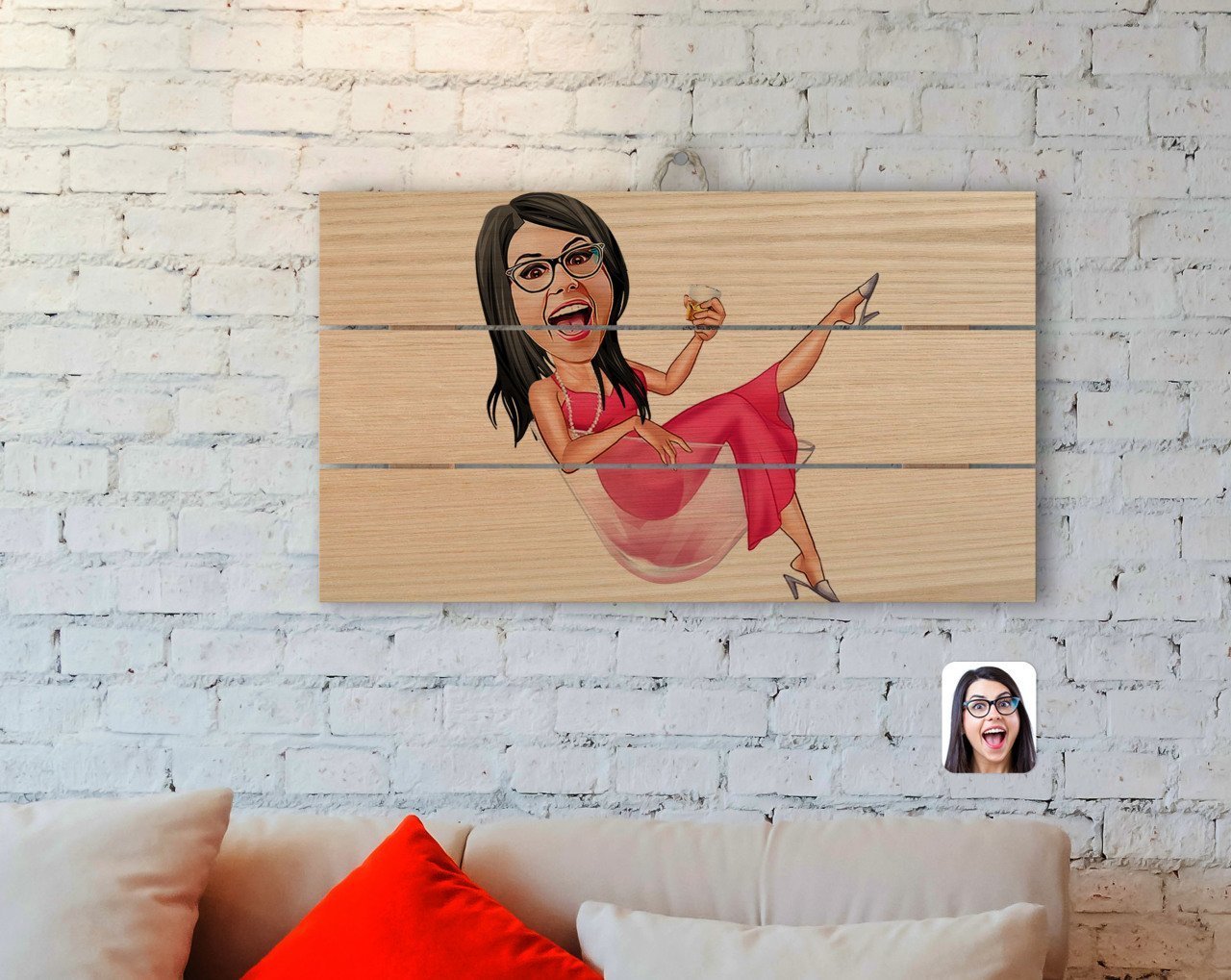 Kişiye Özel Kadın Patroniçe Karikatürlü Otantik Ahşap Palet Tablo-1