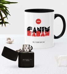 Kişiye Özel Canım Babam Siyah Kupa Bardak Benzinli Metal Çakmak Seti-5