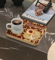 Kişiye Özel Doğal Ahşap Sunum Tabağı ve Türk Kahvesi Fincanı Hediye Seti - Model 11