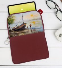 BK Gift Suluboya Tasarımlı Taşınabilir Koruyucu Tablet Kılıfı & Organizer Çanta - Bordo-2