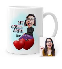 Kişiye Özel En Güzel Anne Karikatür Beyaz Kupa Bardak