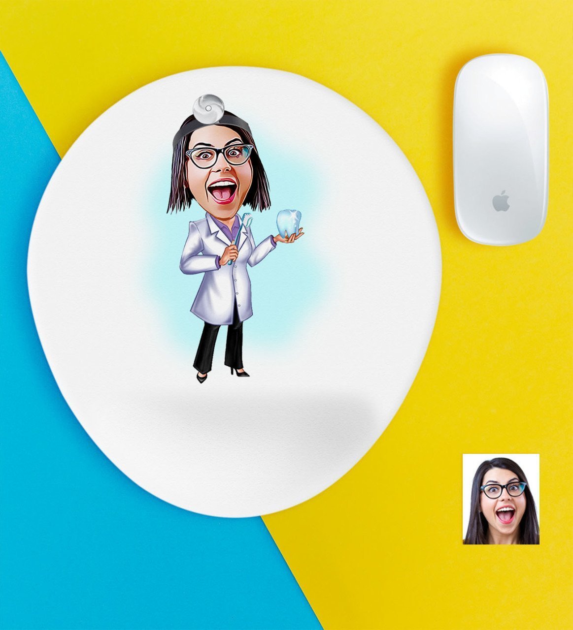 Kişiye Özel Bayan Diş Hekimi Karikatürlü Bilek Destekli Mouse Pad-1
