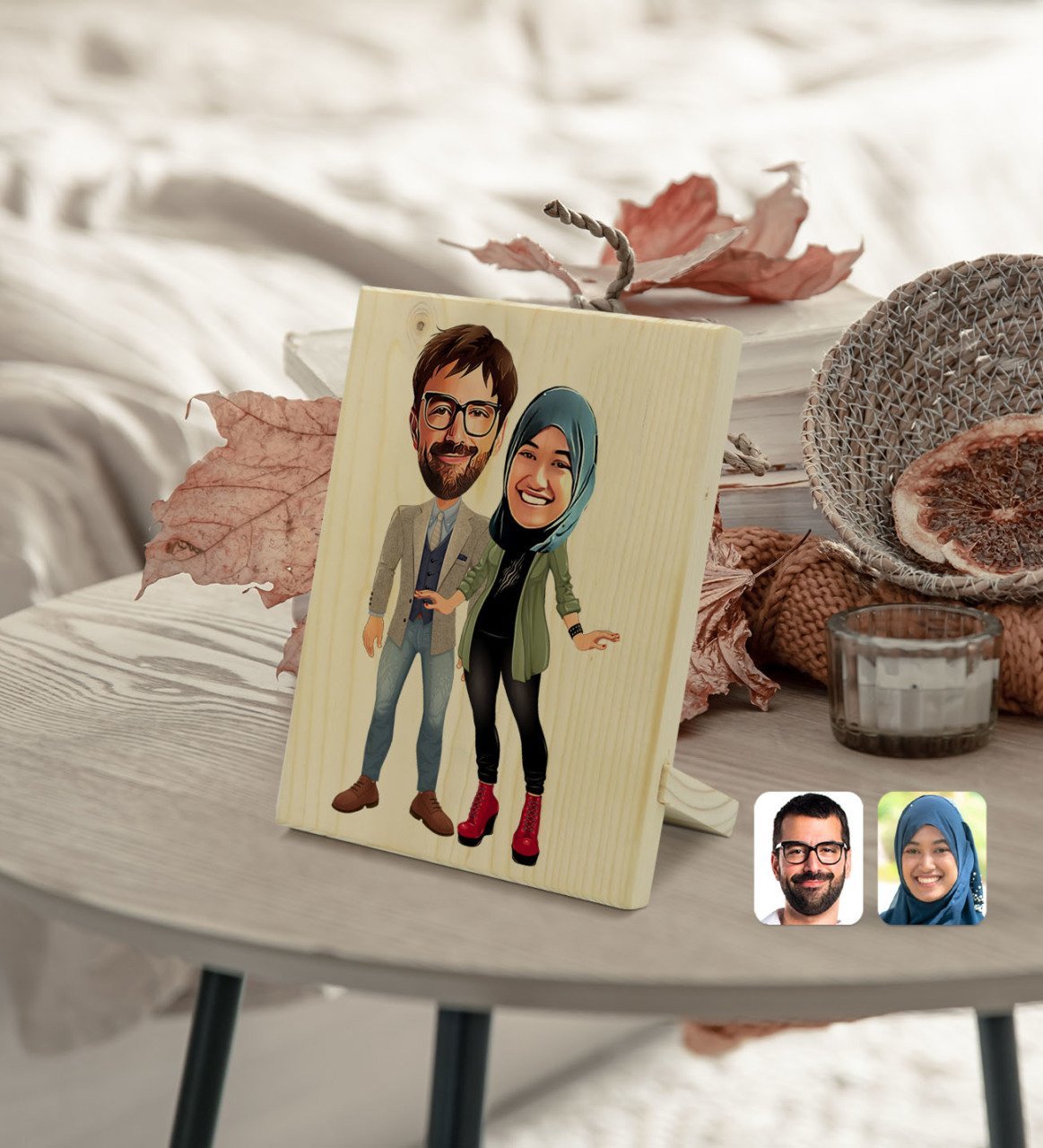 Kişiye Özel Sevgililer Karikatürlü Dekoratif Ahşap Çerçeve Model 60