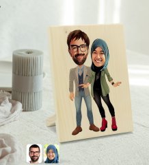 Kişiye Özel Sevgililer Karikatürlü Dekoratif Ahşap Çerçeve Model 60
