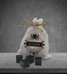 BK Gift Kişiye Özel İsimli Özel Kesesinde 12’li Doğal Granit Viski Soğutma Taşı Seti - Model 2