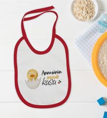 BK Kids Annesinin Minik Kuşu Tasarımlı Kırmızı Bebek Mama Önlüğü-1