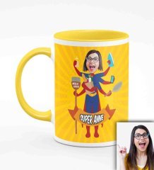 Kişiye Özel Anneler Günü Temalı Karikatürlü Sarı Kupa Bardak SA2