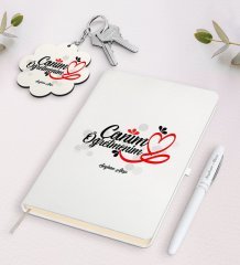 Kişiye Özel Canım Öğretmenim Beyaz Defter Kalem Ve Anahtarlık Hediye Seti-1
