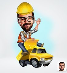 Kişiye Özel Erkek Yol Mühendisi Tasarımlı Dijital Karikatür-1