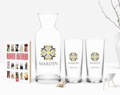 Kişiye Özel Renkli Baskılı Mardin Tasarımlı Turistik İkili Rakı Bardağı Karaf ve Cep Kitabı Hediye Seti-1