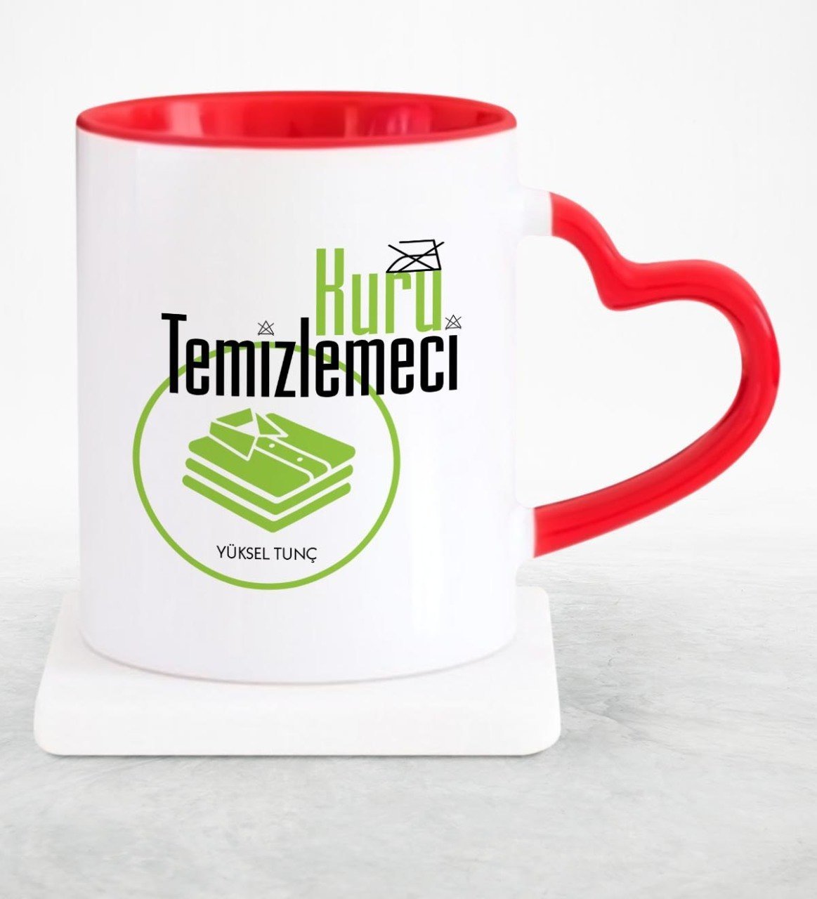 Kişiye Özel Mesleki Kuru Temizlemeci Kırmızı Kalpli Kupa Bardak