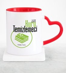 Kişiye Özel Mesleki Kuru Temizlemeci Kırmızı Kalpli Kupa Bardak