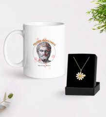 Kişiye Özel Felsefe Öğretmeni Beyaz Kupa ve Papatya Kolye Hediye Seti-1