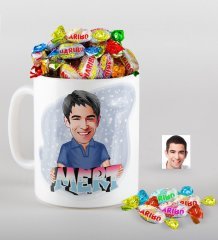 Kişiye Özel Bay İsimli Karikatürlü Kupa ve Haribo Şeker Hediye Seti-1