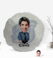 Kişiye Özel İsimli Erkek Polis Karikatürlü Yuvarlak Dekoratif Kırlent Yastık-4