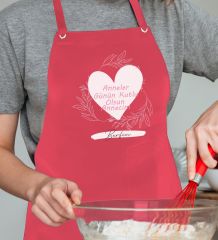 BK Gift Kişiye Özel İsimli Anneler Günü Tasarımlı Profesyonel Kırmızı Mutfak Önlüğü, Aşçı Önlüğü, Şef Önlüğü, Anneye Hediye-12