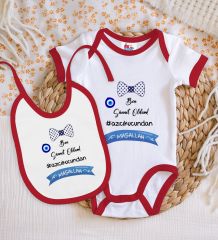 BK Kids Sünnet Tasarımlı Kırmızı Bebek Body Zıbın ve Mama Önlüğü Hediye Seti-2