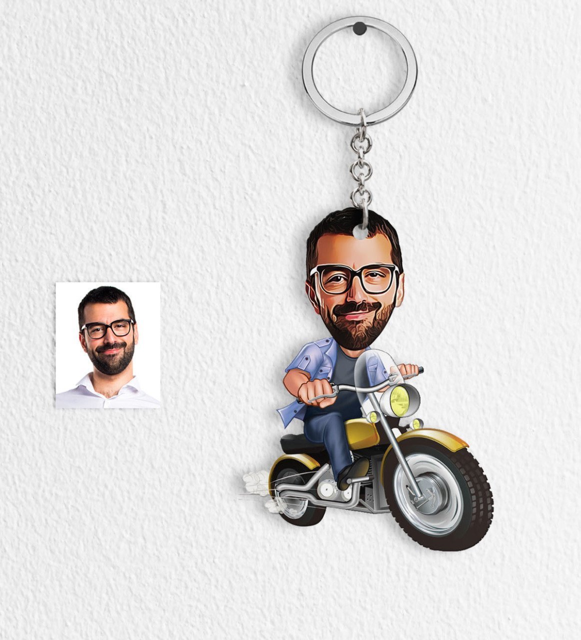 Kişiye Özel Bay Motorcu Karikatür Anahtarlık - 1