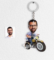 Kişiye Özel Bay Motorcu Karikatür Anahtarlık - 1