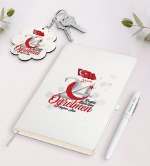 Kişiye Özel Bugün Günlerden Öğretmen Beyaz Defter Kalem Ve Anahtarlık Hediye Seti-2